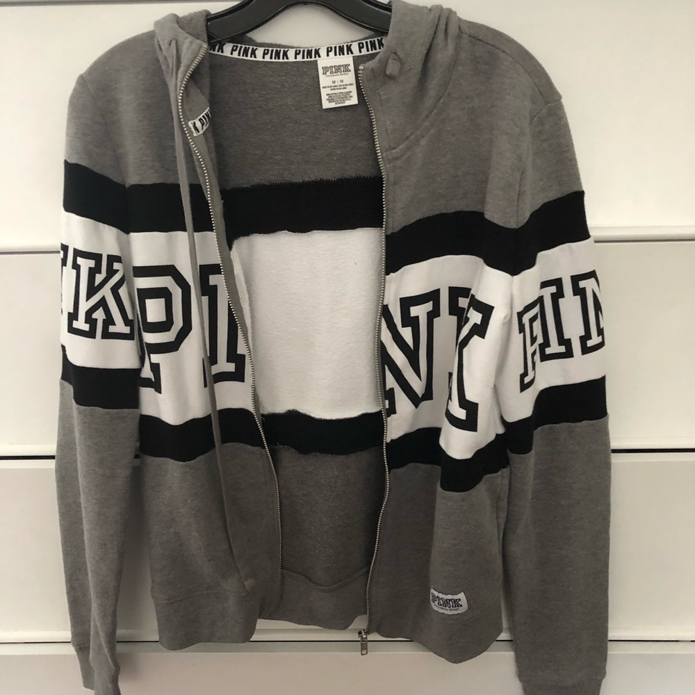 PINK grey white and black zip up. Size medium. - Picture 5 of 5